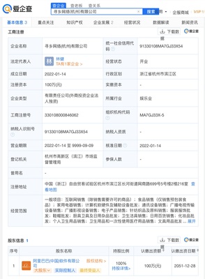 愛企查顯示,阿里巴巴成立尋鄉(xiāng)網絡公司,注冊資本100萬元